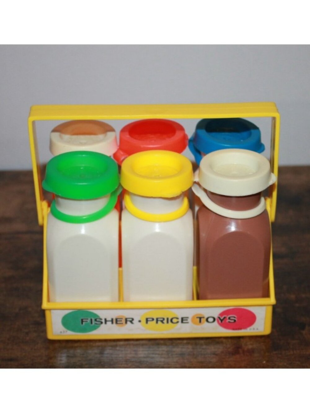 1977 VINTAGE Fisher Price Original Milk Carrier & Tap and Turn Hammer Shapes Toy